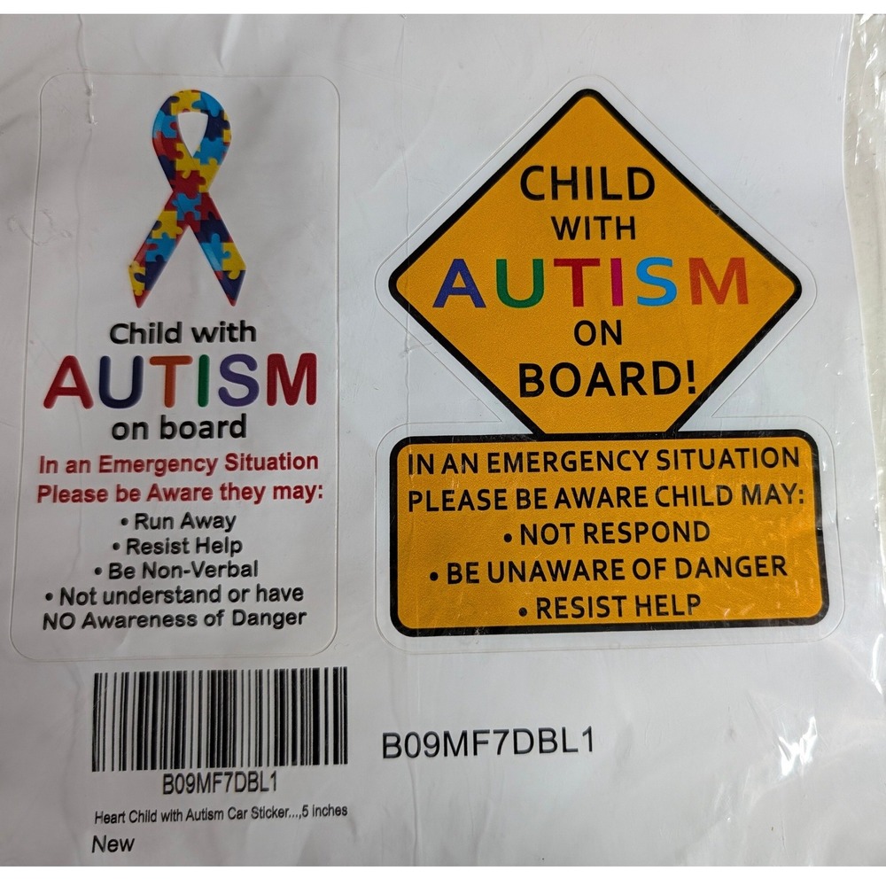 Child with Autism on Board Car Sticker Decal Emergency Safety 2 Pack